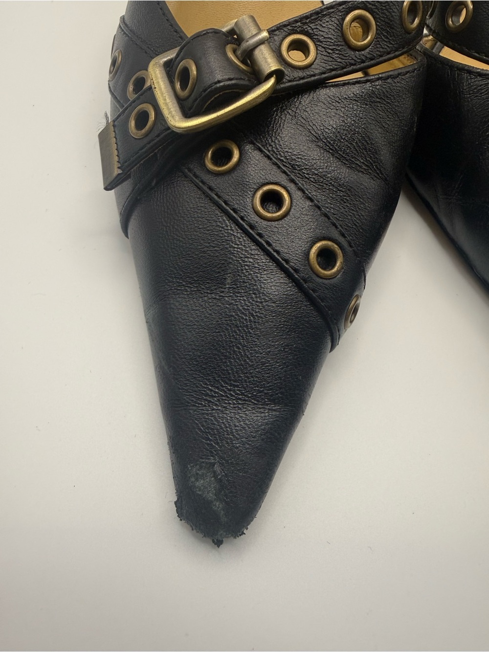 Tony Bianco Black Pointed Leather Mule with Gold Buckle - Picture 4 of 10